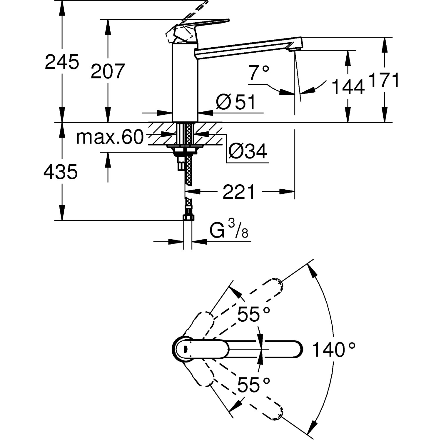 Grohe Einhand Küchenarmatur Eurosmart Cosmopolitan Auslauf mit Mousseur