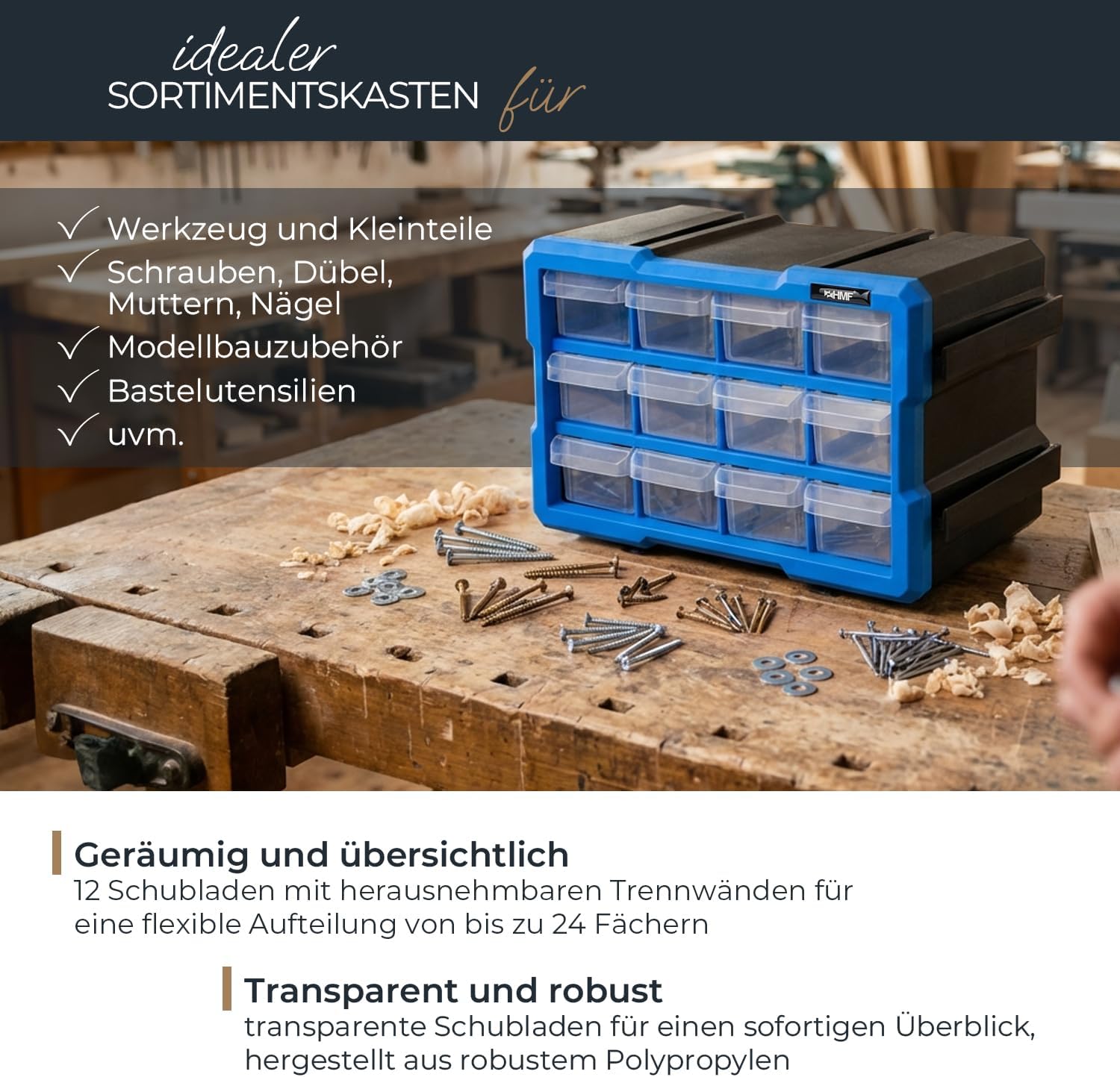 Werkzeugkasten, Schubladenbox, Kunststoff, Schrauben, Nägel