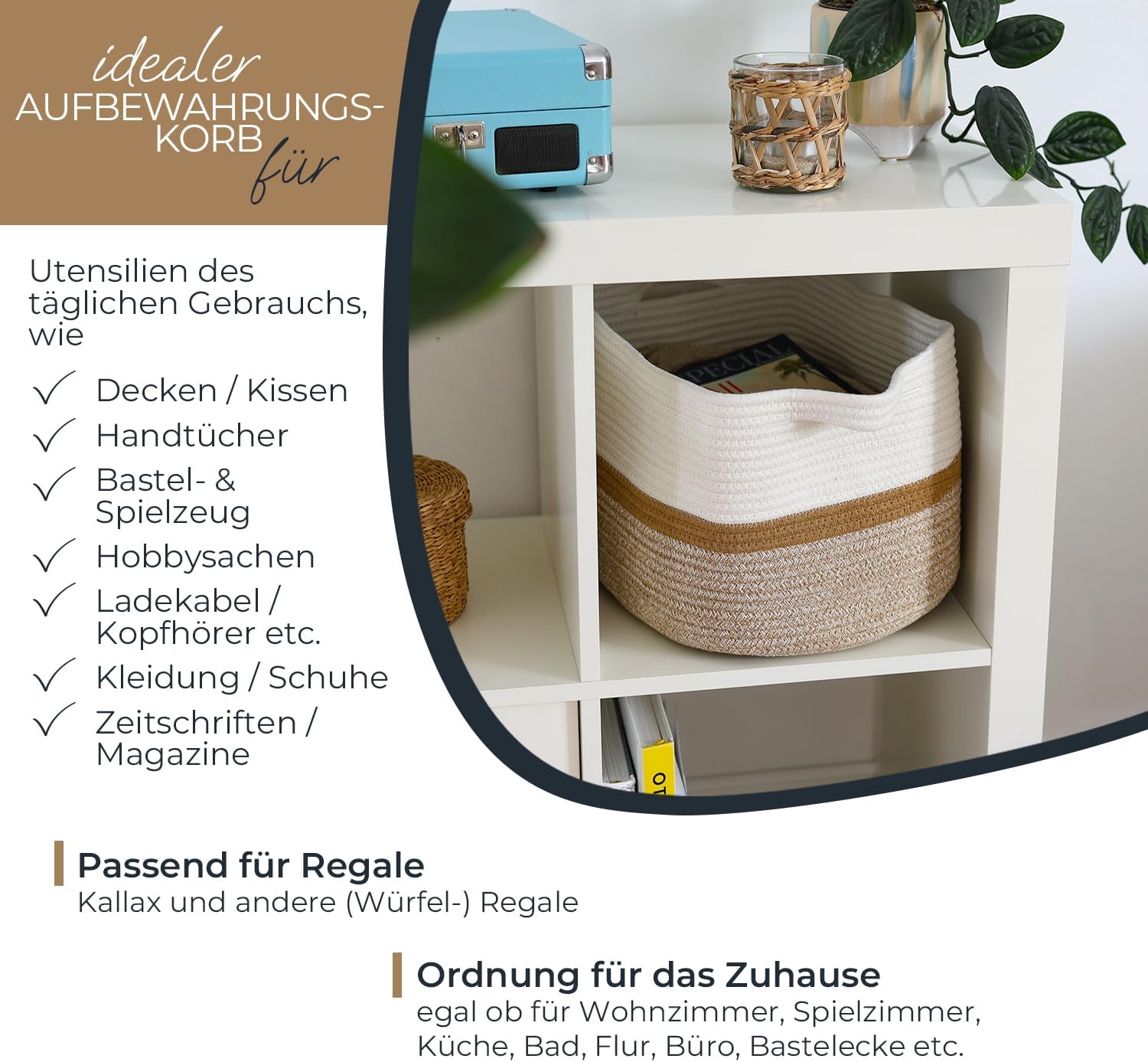 HMF Aufbewahrungskorb 36x30x25 cm weiß-braun