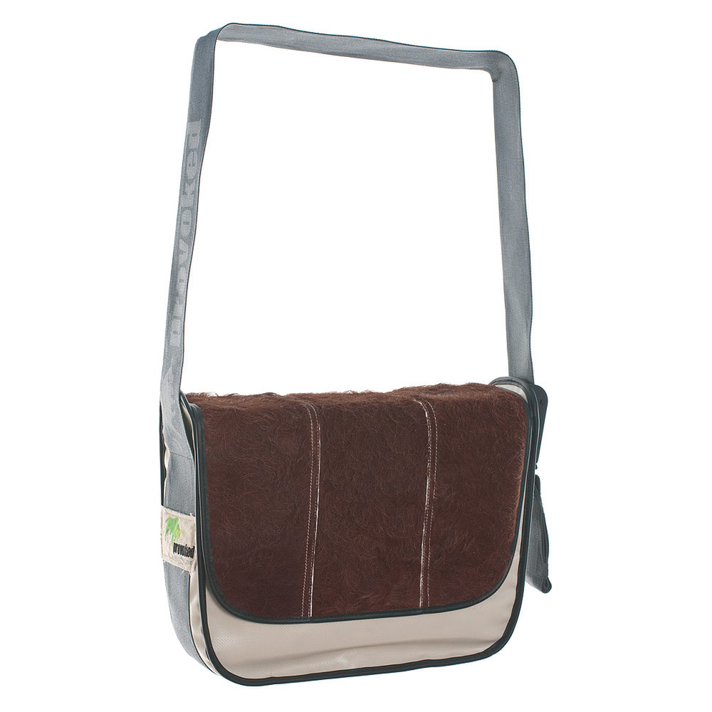 Messenger Bag BIG PROVOKED 38x30 Kuhfell braun, Plane beige