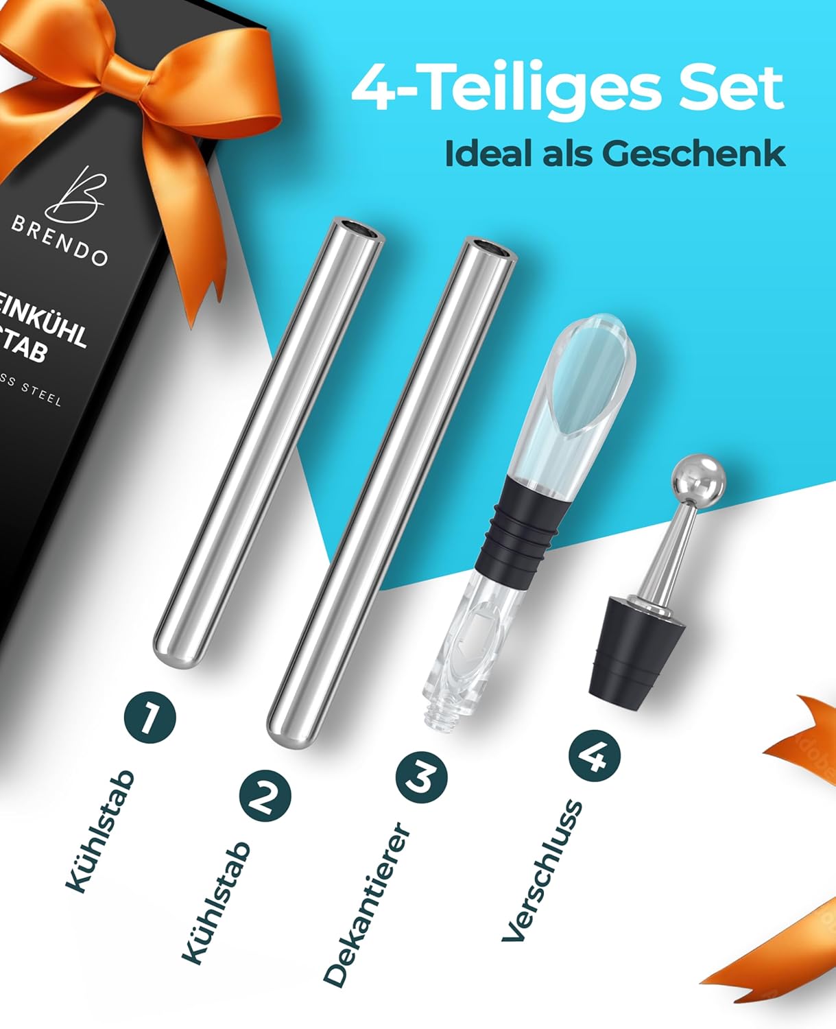 Brendo Weinkühler 4-in-1 Weinkühlstab Edelstahl Flaschenkühler Weinkühlstäbe Weinausgießer