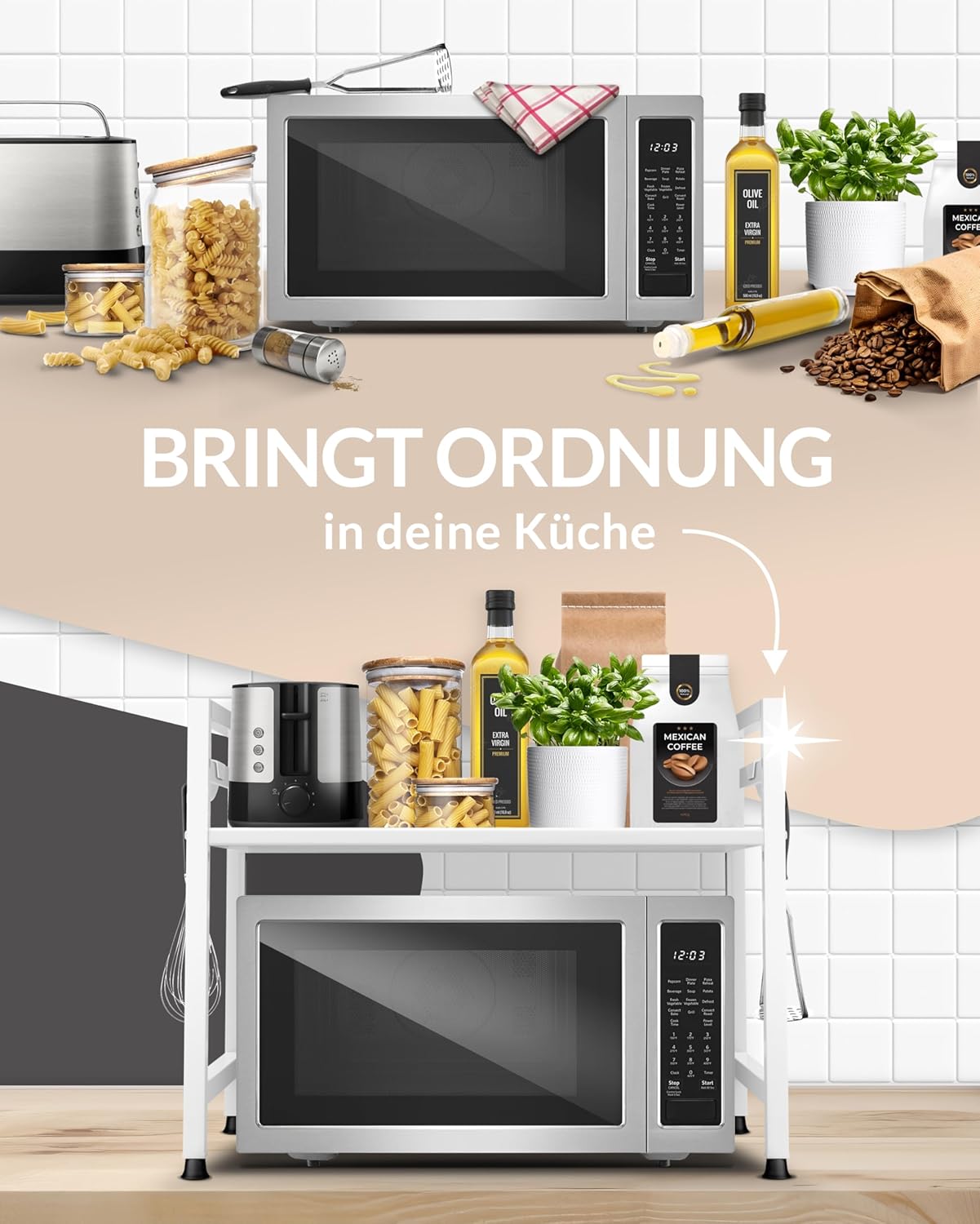 Heldenwunder Mikrowellenregal 2-stufig weiss Küchenregal #B202