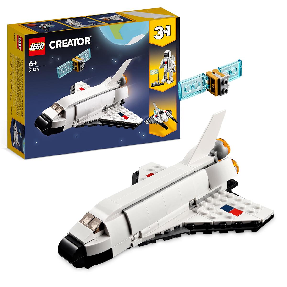 LEGO Creator 3in1 Spaceshuttle Spielzeug zum Astronauten zum Raumschiff, Konstruktionsspielzeug für Kinder, Jungen, Mädchen ab 6 Jahren, kreative Geschenkidee 31134