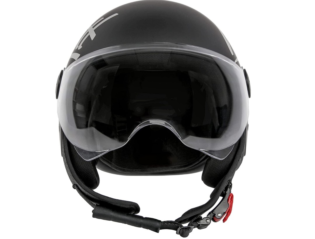 Motorradhelm, Vollvisier, Schutzbrille, Schwarz, Kinnriemen