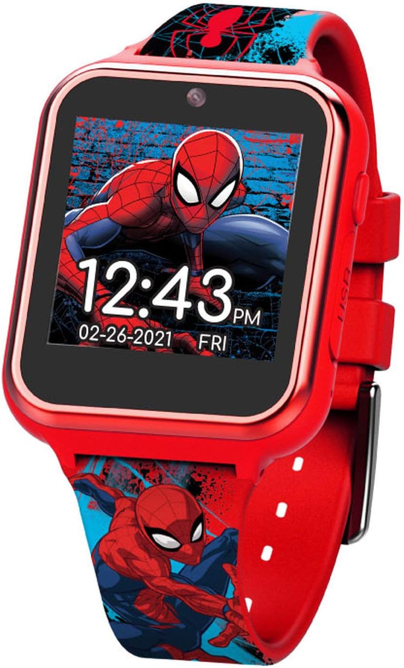 Accutime Kinder Smartwatch Spider-Man, Kinderuhr mit Selfie Kamera, Foto & Video, Stoppuhr, 6 Spiele, 3 Hintergründe, 10 Zifferblätter, Diktiergerät, Fitness Tracker Uhr, Wecker, Rot SPD4588, 41 mm