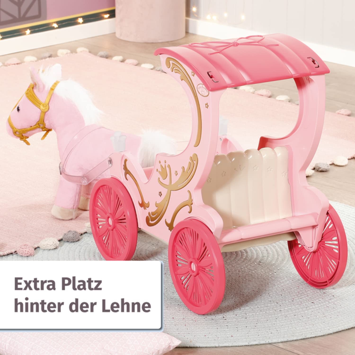 Zapf Creation 707210 Baby Annabell Little Sweet Kutsche und Pony 2-in-1 Puppenwagen Kutsche Plüschpony Puppenkutsche Spielzeugkutsche Puppenzubehör Puppenwagen