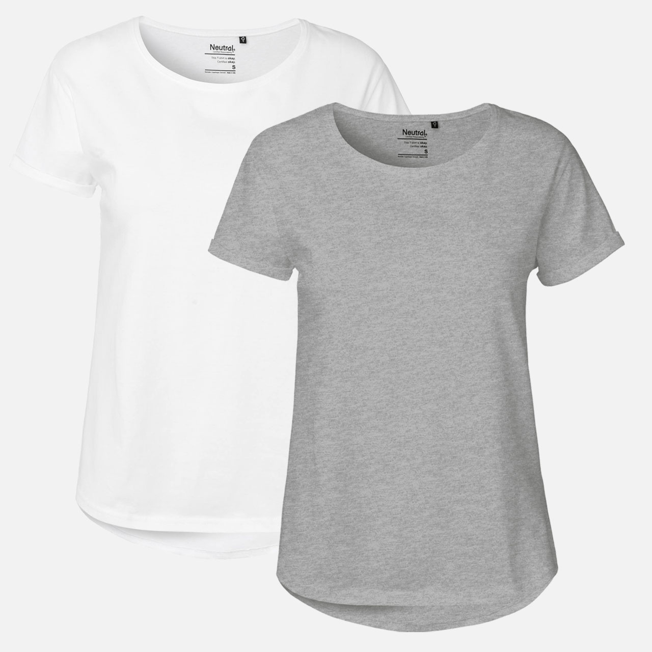 Damen-T-Shirts, Kurzarm, Rundhalsausschnitt, Weiß, Meliert