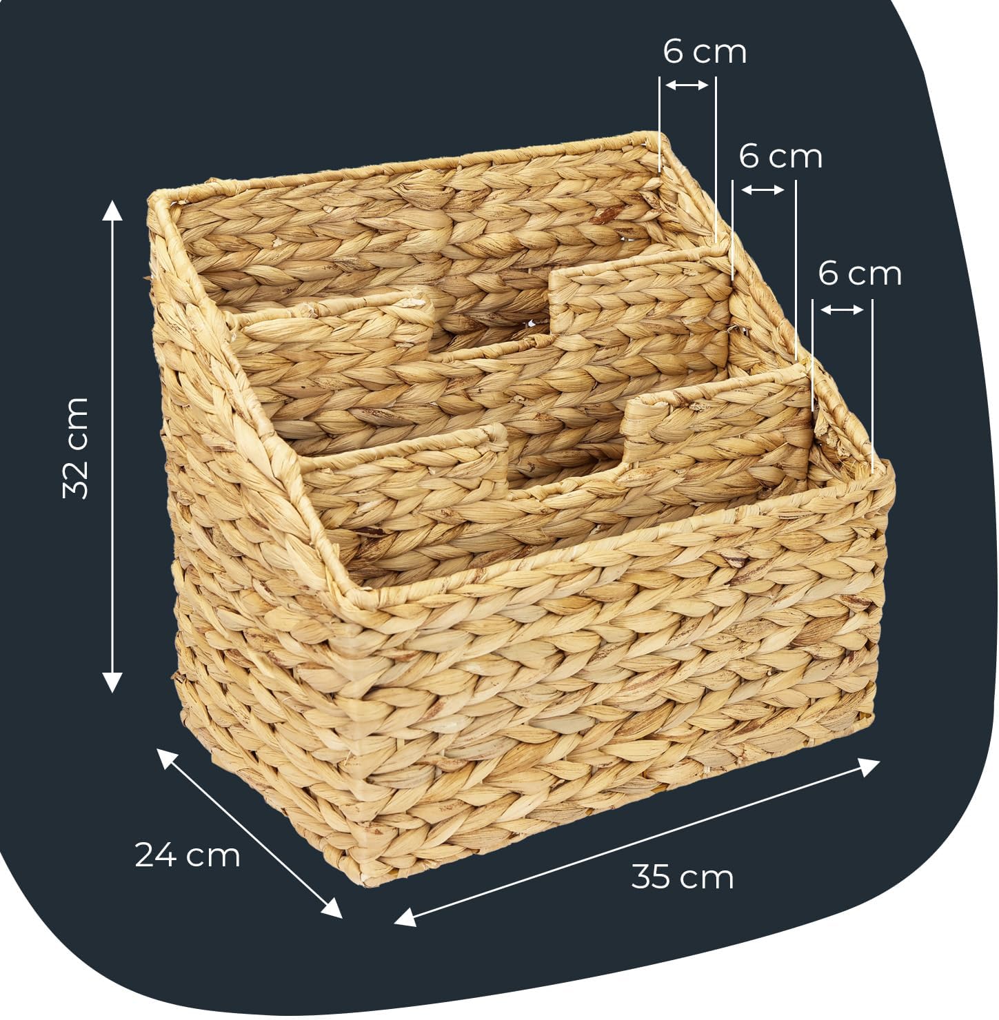 HMF Zeitungsständer Zeitungskorb geflochten aus Wasserhyazinthe 3 Fächer 35 x 24 x 32 cm