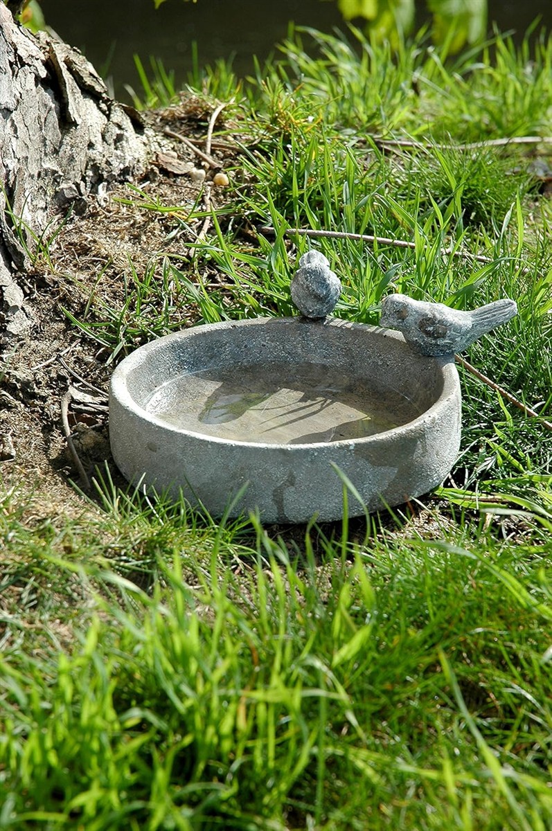 Stein-Brunnen, Wasserschale, Gartenornament, Vogel-Skulptur, Beton