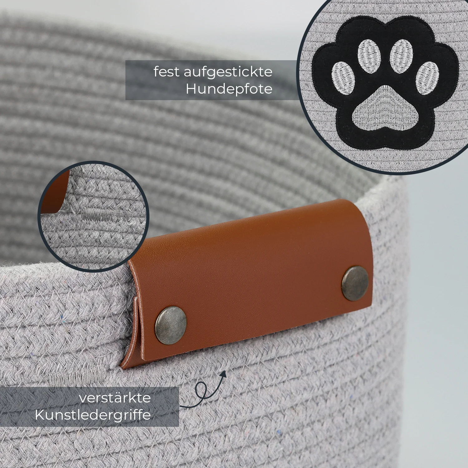 Hundekissen, Kuschelkissen, Kissenbezug, Pfotendesign, Kunstledergriff