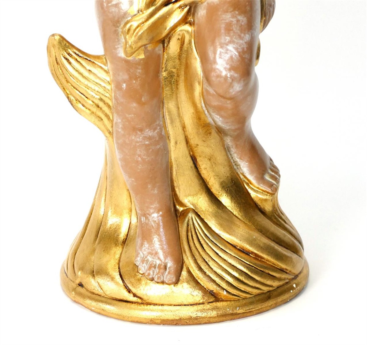 Engelsskulptur, goldfarben, Figur, Sitzende Figur, Kunststein-Base