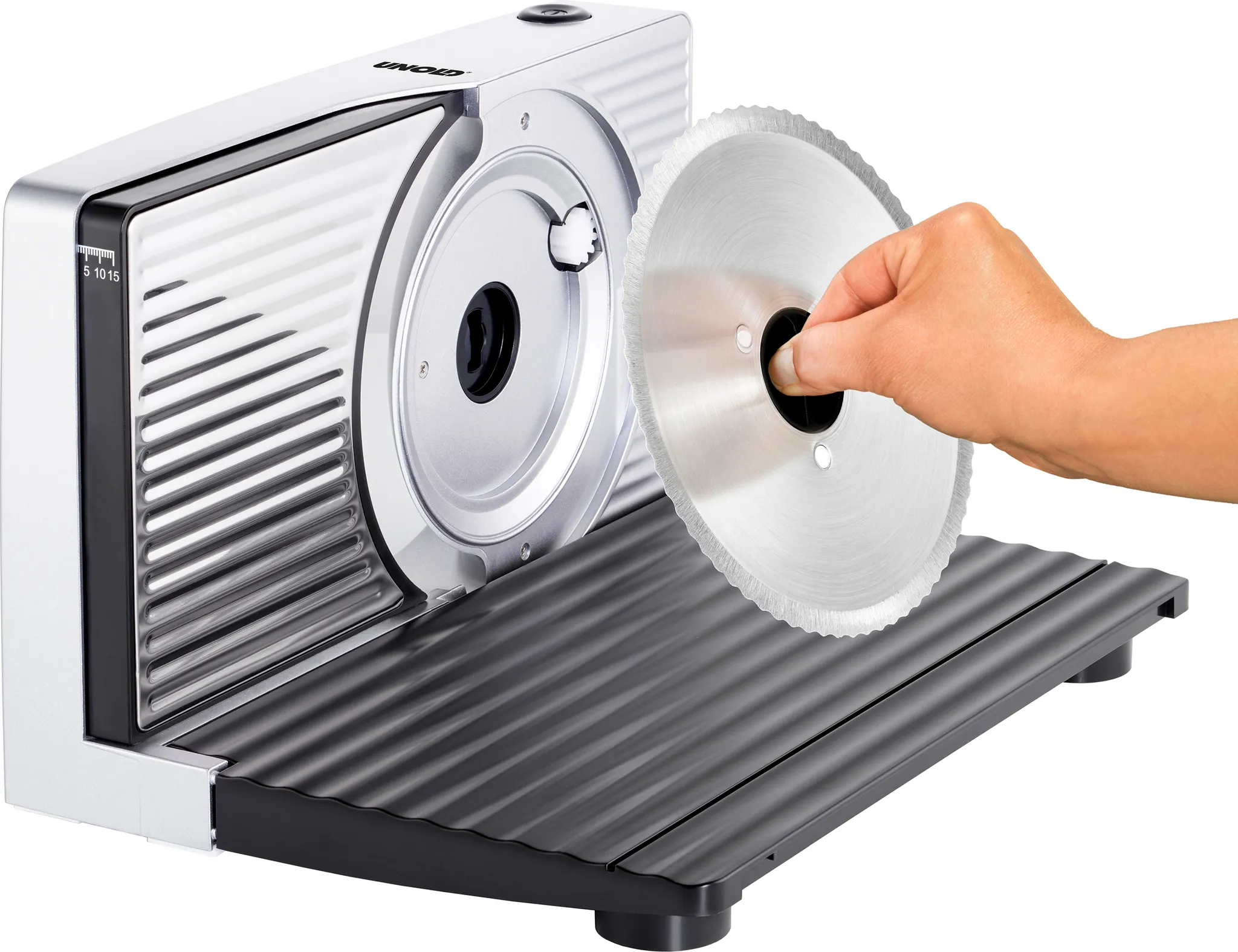 Unold 78866 ALLESSCHNEIDER Curve Silver, 100 W, 230 V, zusammenklappbar Edelstahlmesser Silber/Schwarz Edelstahl