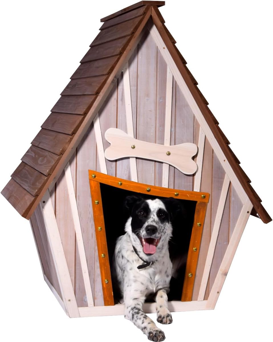 dobar Hundehütte "Hubi" - Outdoor Hundehaus Massivholz - Hundekäfig Spitzdach - Holzhütte für mittelgroße Hunde - Haustierhütte mit abnehmbarem Boden - 90 x 77 x 109 cm - Braun/Grau #DH100
