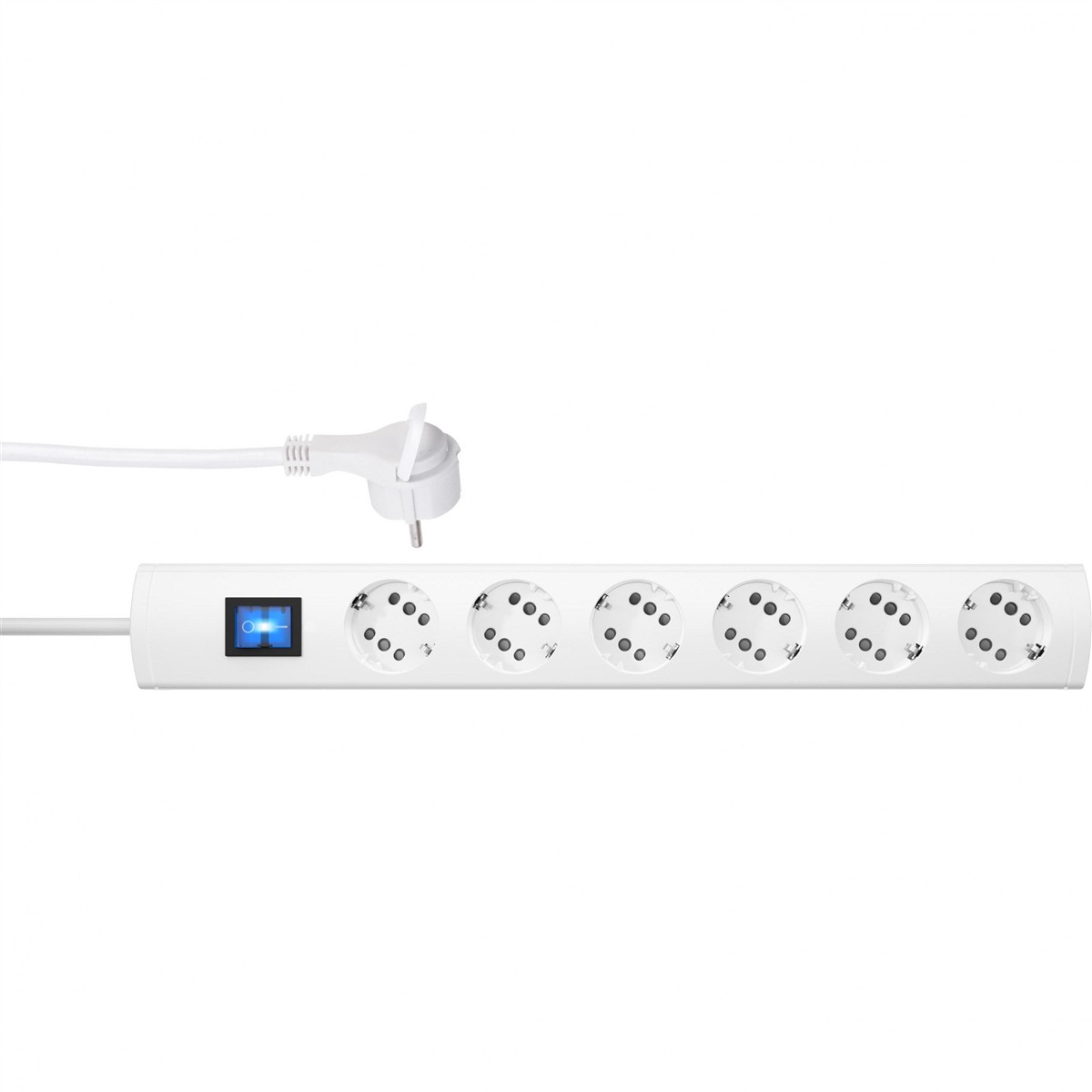 DUOversal PLUS 6=12 mit extraflacher Winkelstecker mit Schalter mit Berührungsschutz 35° gedrehte Töpfe1,4m Zuleitung anschraubbar Farbe: weiß