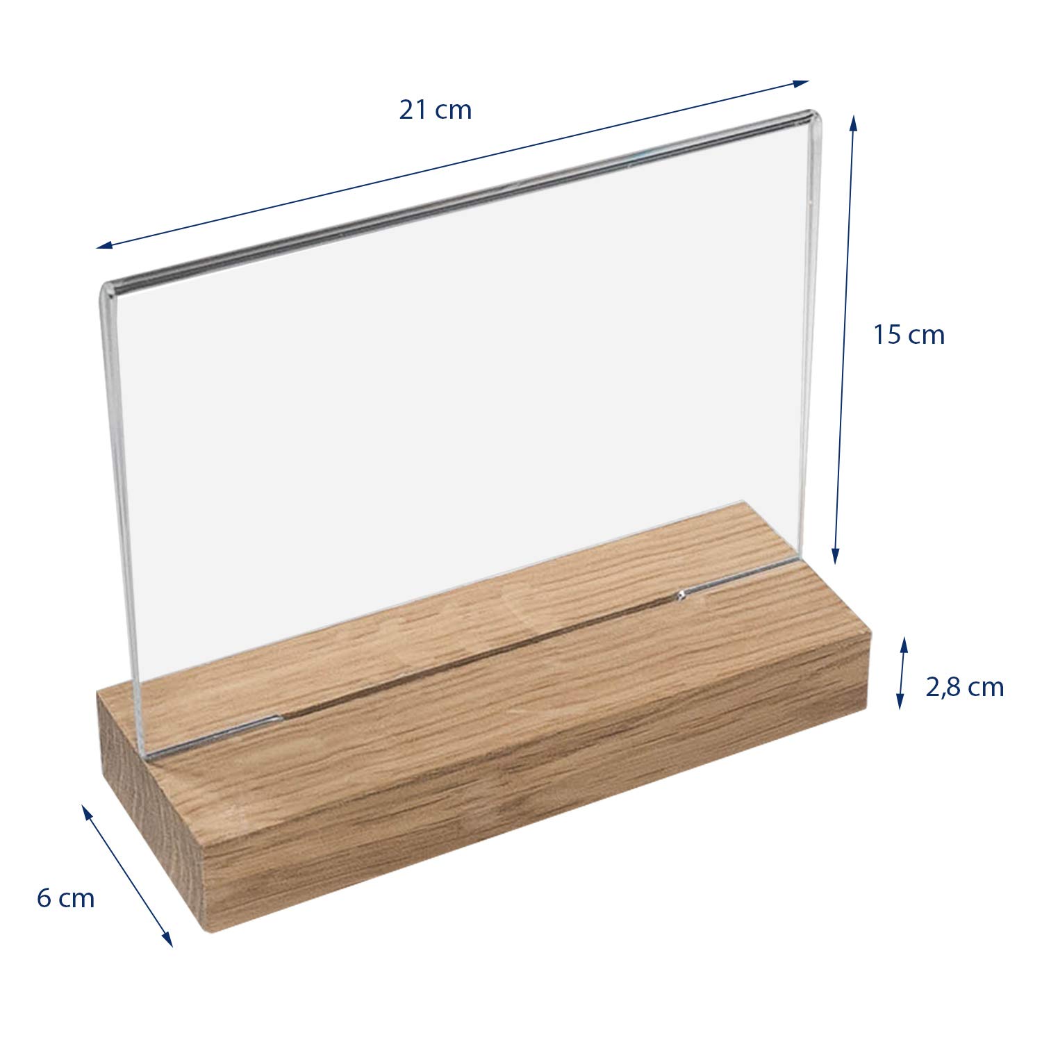 HMF 5x Acryl Tischaufsteller mit Holzfuß DIN A5 Querformat