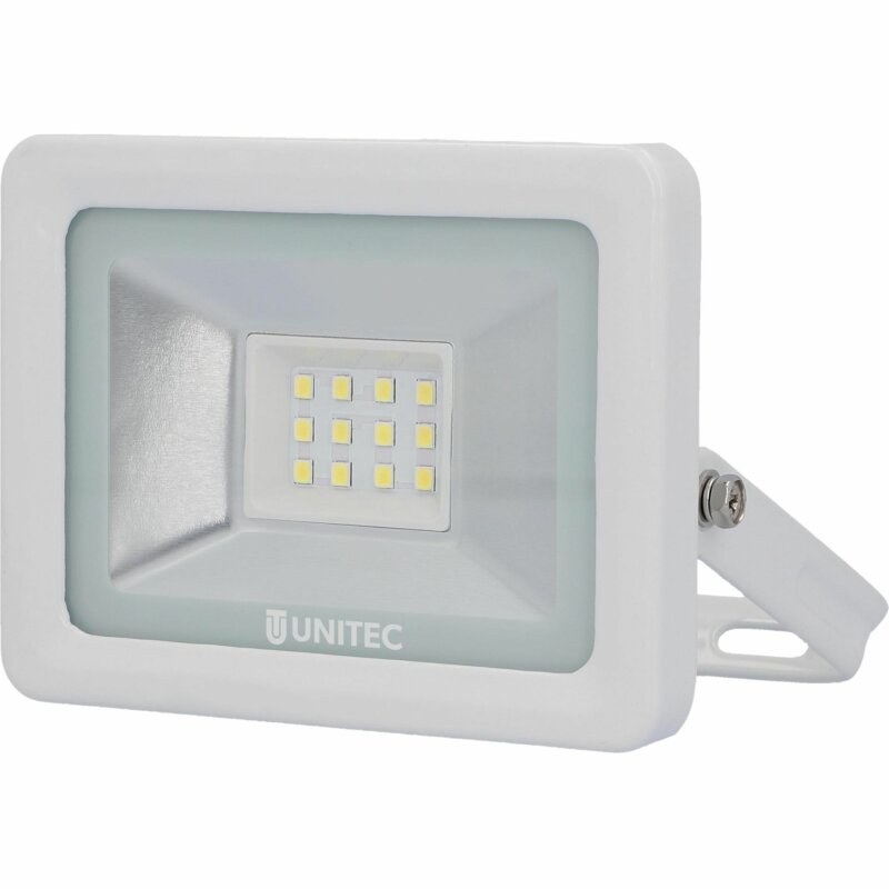 UNITEC LED Strahler für Außenbereich, 20 Watt, 1600 Lumen, 6500 Kelvin, weiß, IP65, Aluminiumdruckguss, Sicherheitsglas, inkl. Kabelanschluss mit Steckverbindung und Schnellmontagebügel