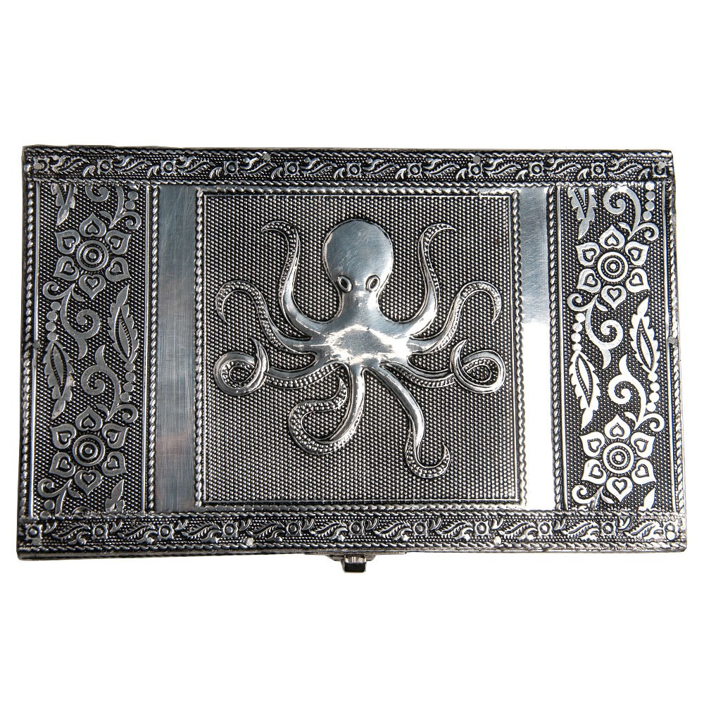 wallet, clutch, tintenfisch, metallisch, graviert