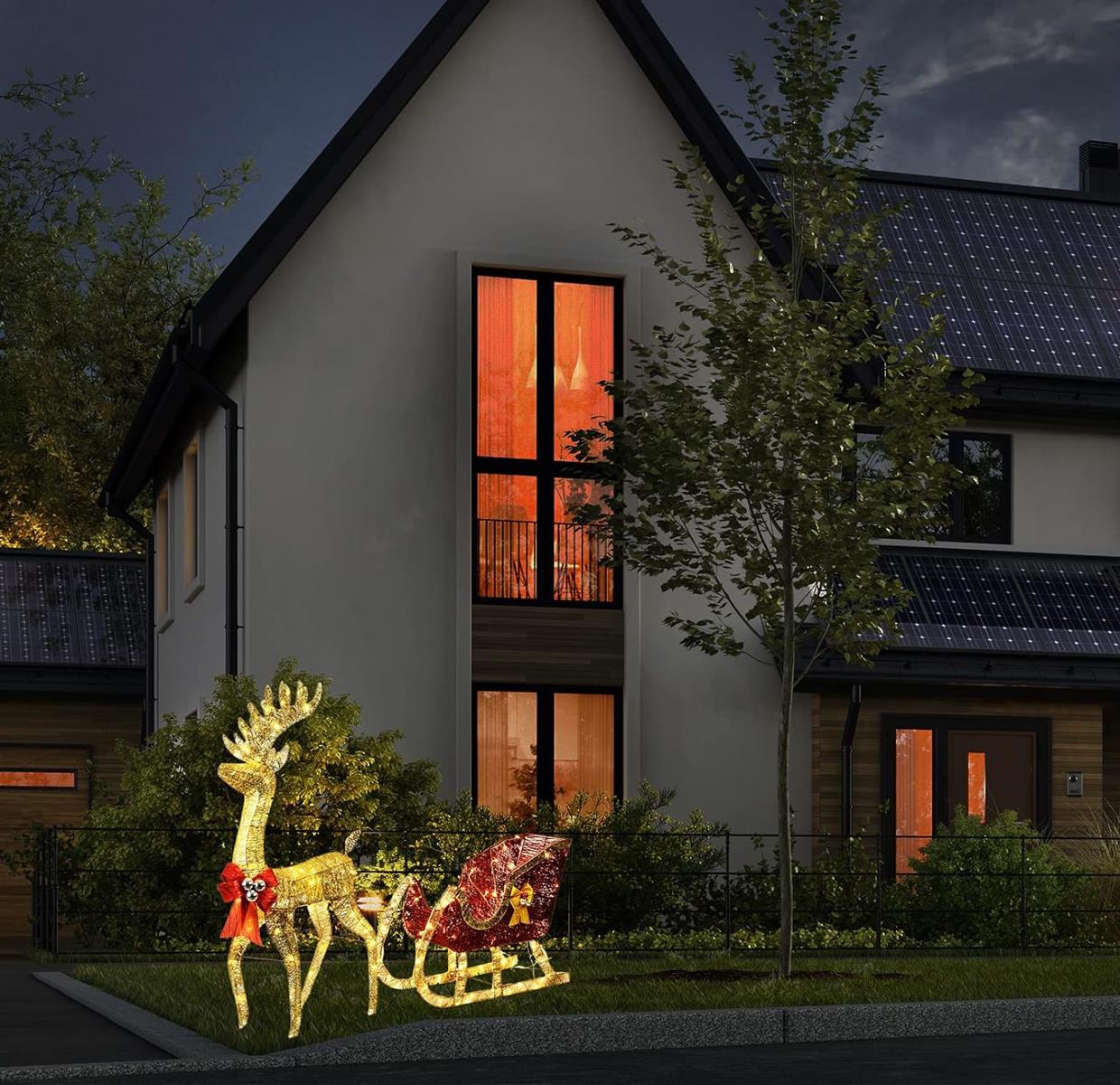DMS Rentier mit Schlitten Weihnachtsfigur mit 200 LEDs Weihnachtsbeleuchtung