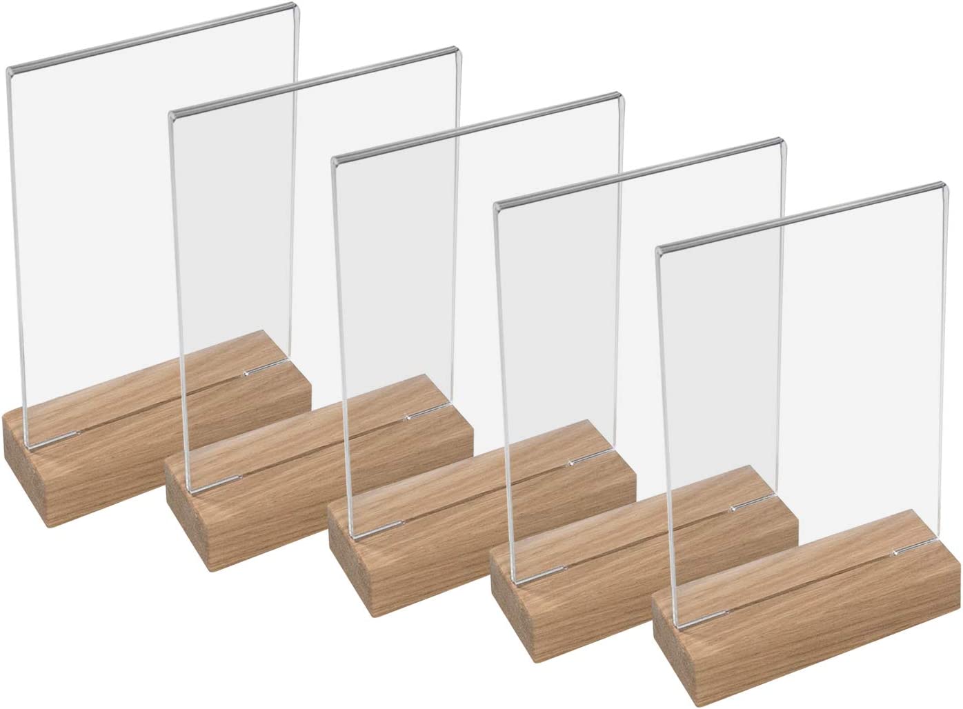 HMF 5x Acryl Tischaufsteller mit Holzfuß DIN A5 Hochformat