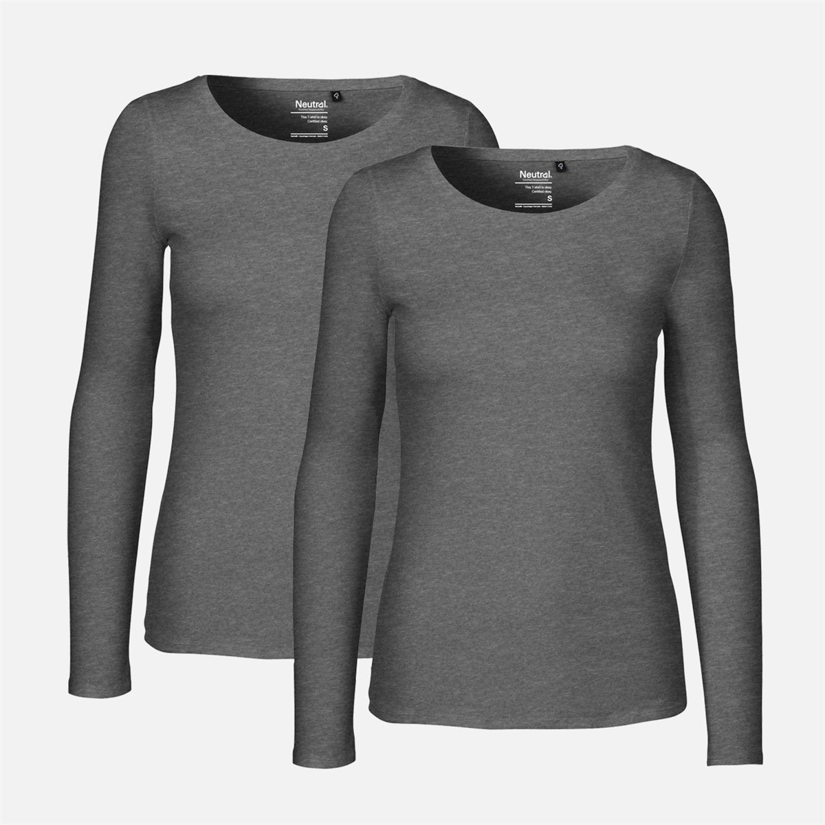 Langarmshirt, Rundhalsausschnitt, Dunkelgrau, Meliert, 2er-Pack