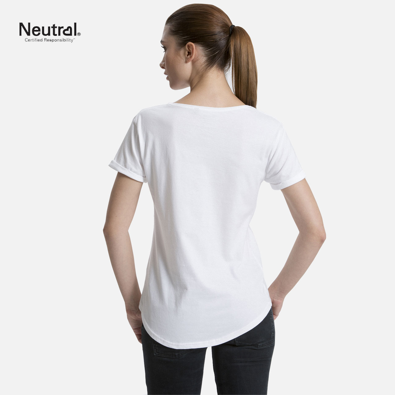 Damen-T-Shirt, weiß, Kurzarm, Rundhalsausschnitt, abgerundeter Saum