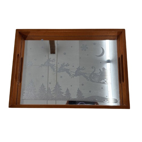 trätray, holzrahmen, glasplatte, glasdeckel, weihnachtsdesign