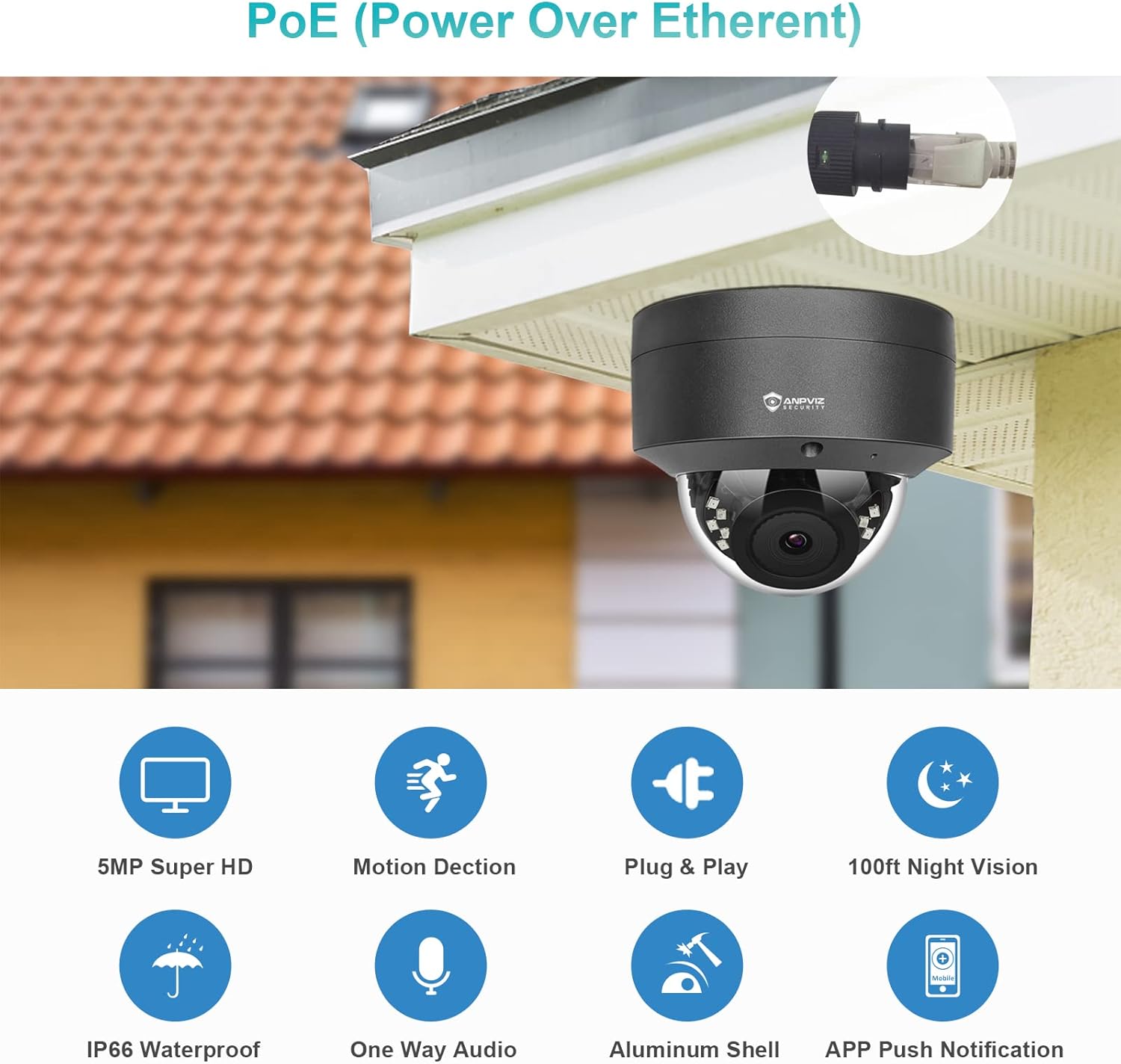 Anpviz 5MP PoE IP Kamera Outdoor Audio/mikrofon Überwachungskamera Nachtsciht schwarz