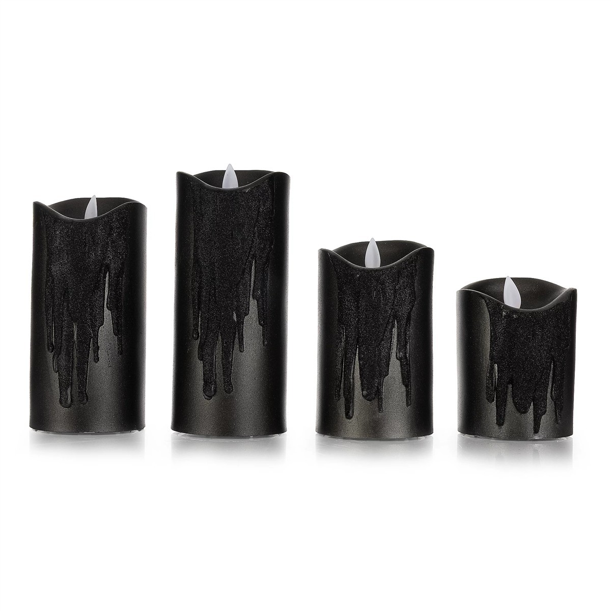 Kerzen, Schwarze Kerzen, Stumpenkerzen, Wachsdrip-Design, 4er-Set