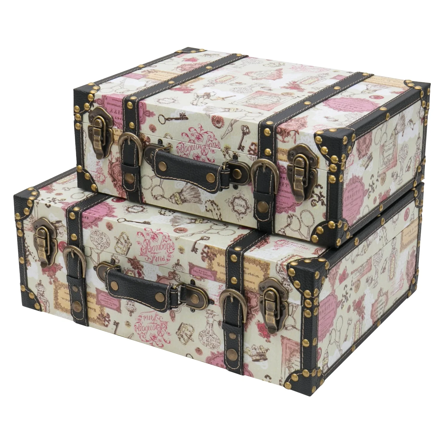 HMF Holzkoffer Vintage 2er Set – Dekokoffer Barock