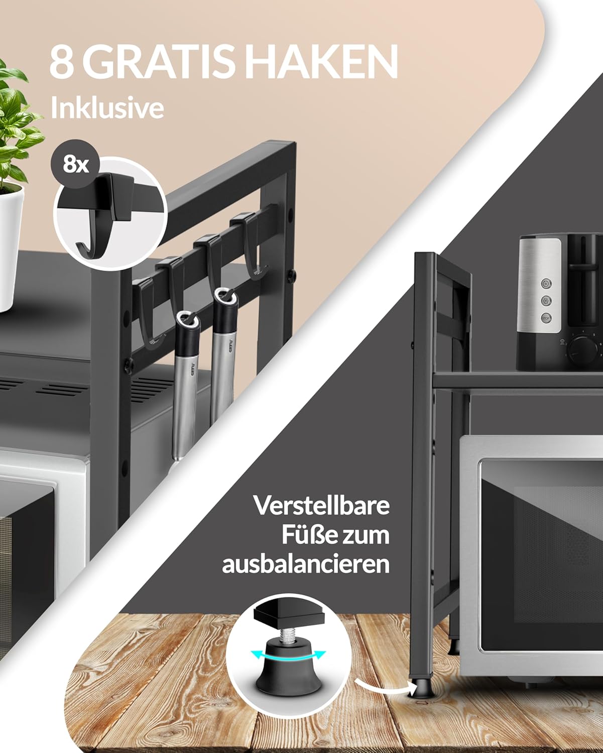 Heldenwunder Mikrowellenregal 2-stufig schwarz Küchenregal