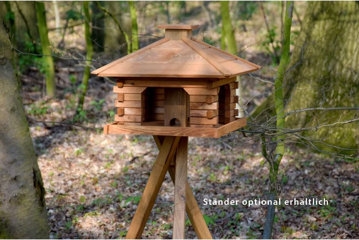Dobar Vogelfutterhaus Blockhaus-Stil Futtersilo Vogelhaus Vogelvilla Holz Futterhaus