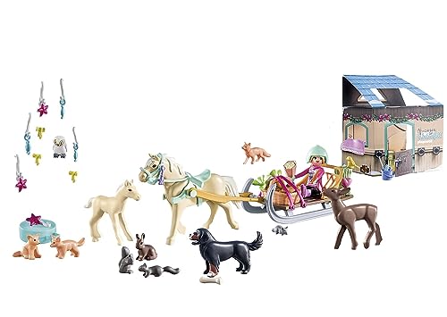 PLAYMOBIL Adventskalender Pferde 71345 Weihnachtliche Schlittenfahrt Horses of Waterfall Spielfiguren Adventszeit Weihnachten