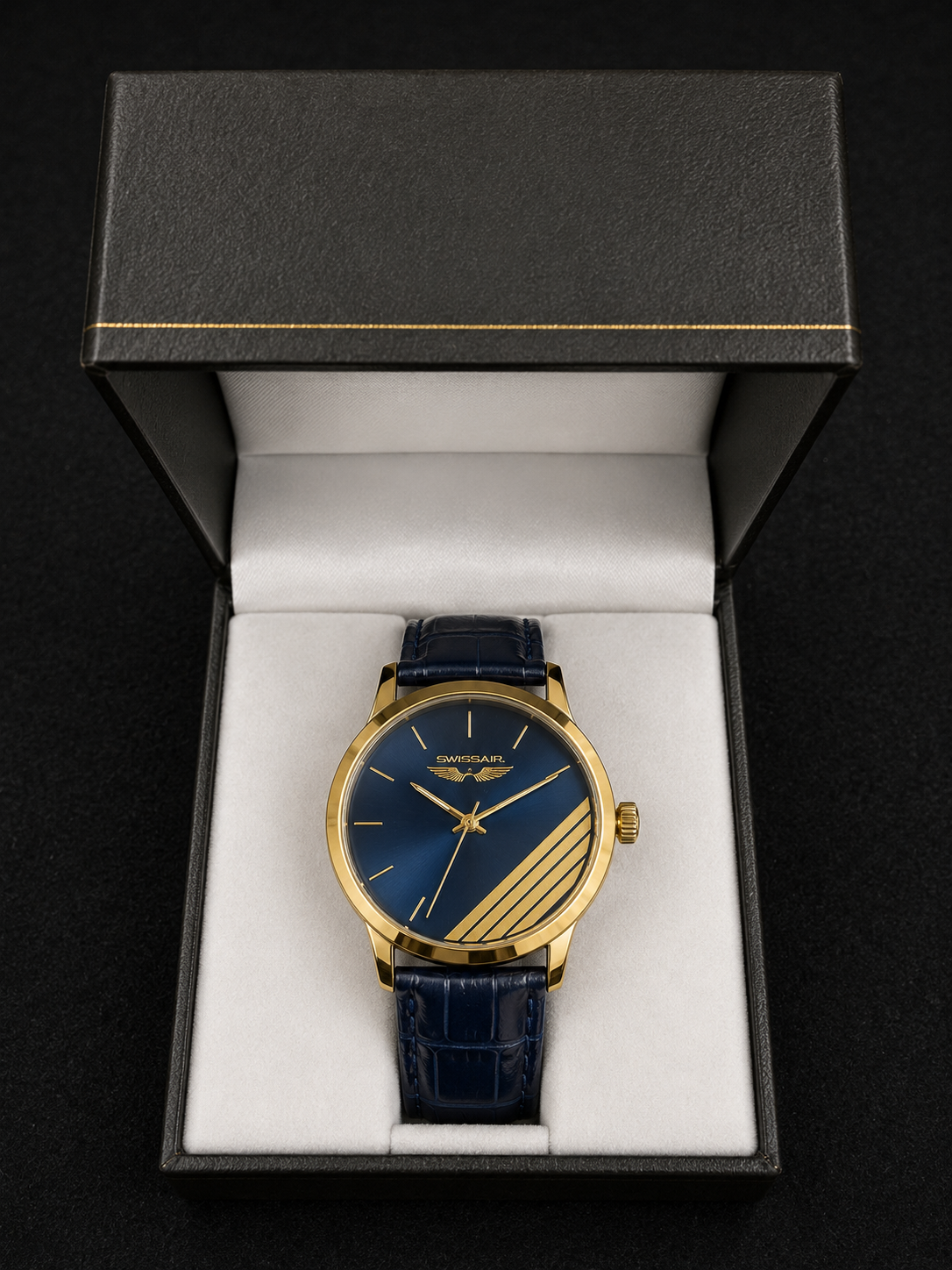 Swissair „Captain“ Sammleruhr – Bradford Exchange (tiefblau/gold, limitiert)