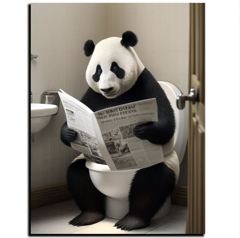 Wandbild Panda auf Toilette 30x40cm HDF