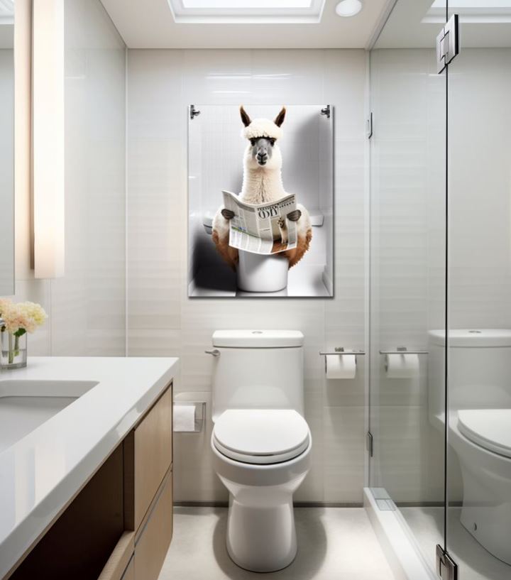 Wandbild Alpaca auf Toilette 30x40cm HDF