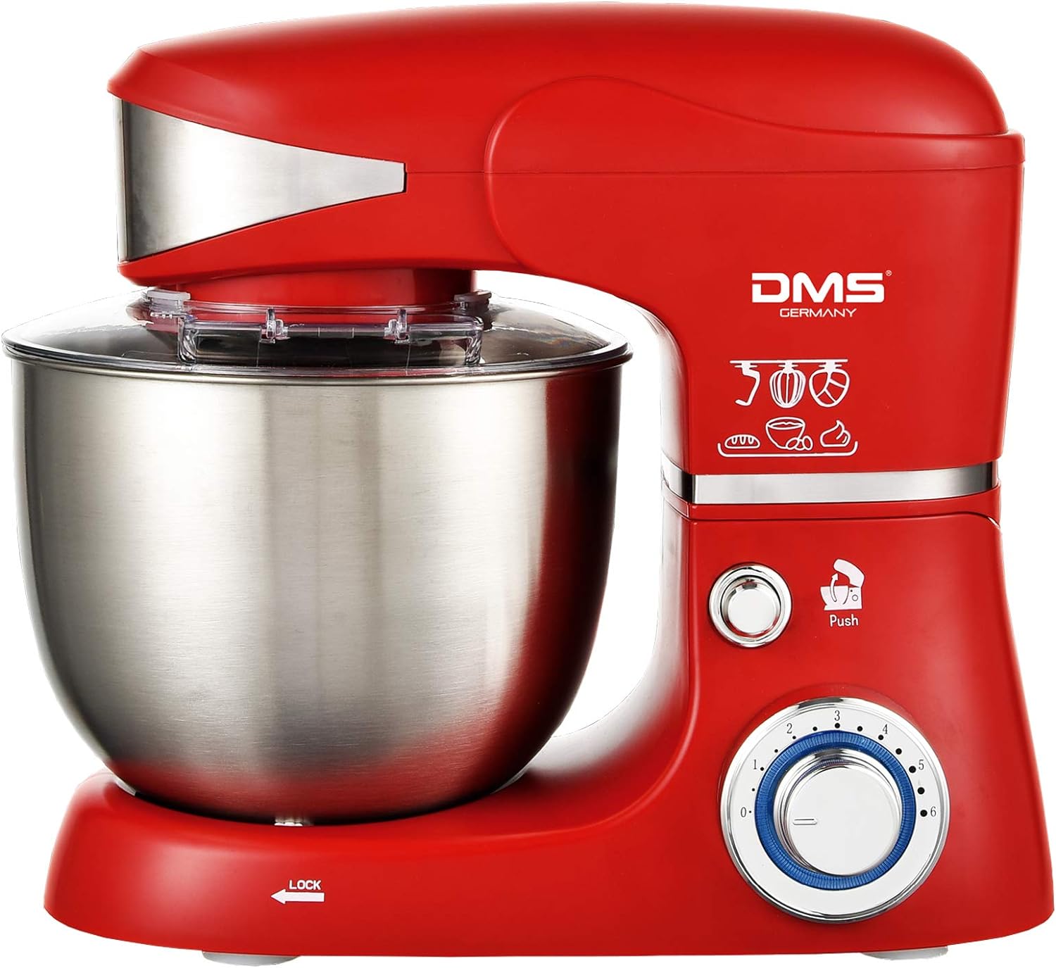 DMS Küchenmaschine Rührmaschine 5 Liter 6 stufige Geschwindigkeit 1500 Watt Rot