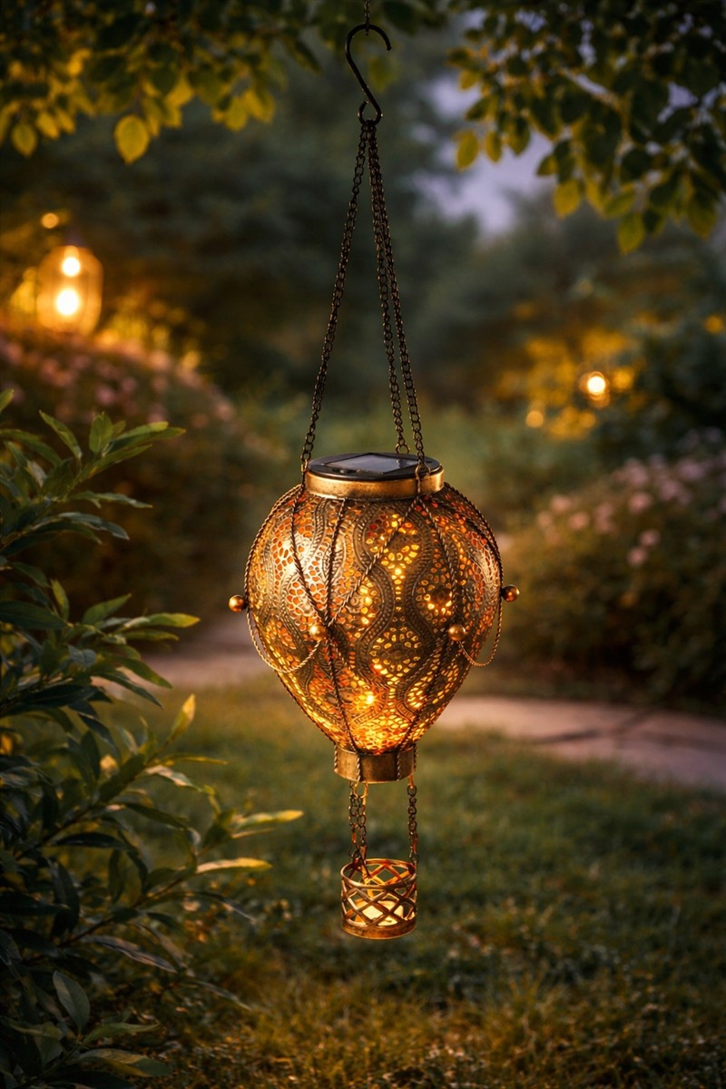 Laterne, hängende Leuchte, Gartenbeleuchtung, Metallmesh, Lichtkugel