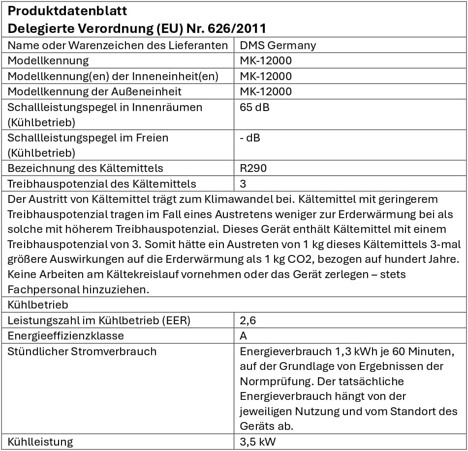 DMS Klimaanlage Mobiles Klimagerät 4in1 kühlen Luftentfeuchter, lüften, Ventilator und Schlafmodus - 12000 BTU/h (3.500 Watt) - Klima mit Montagematerial Fernbedienung und 24h Timer EEK: A Weiß