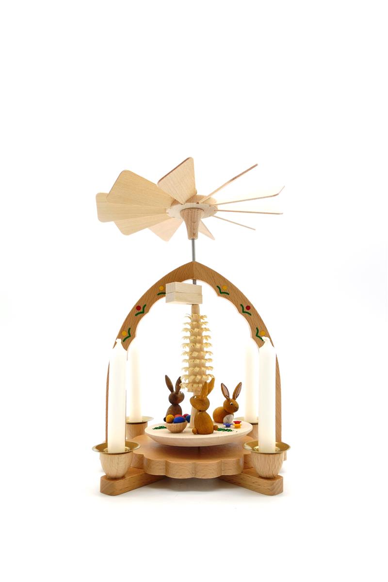 Seiffener Tischpyramide Adventskranz Hasen Erzgebirge