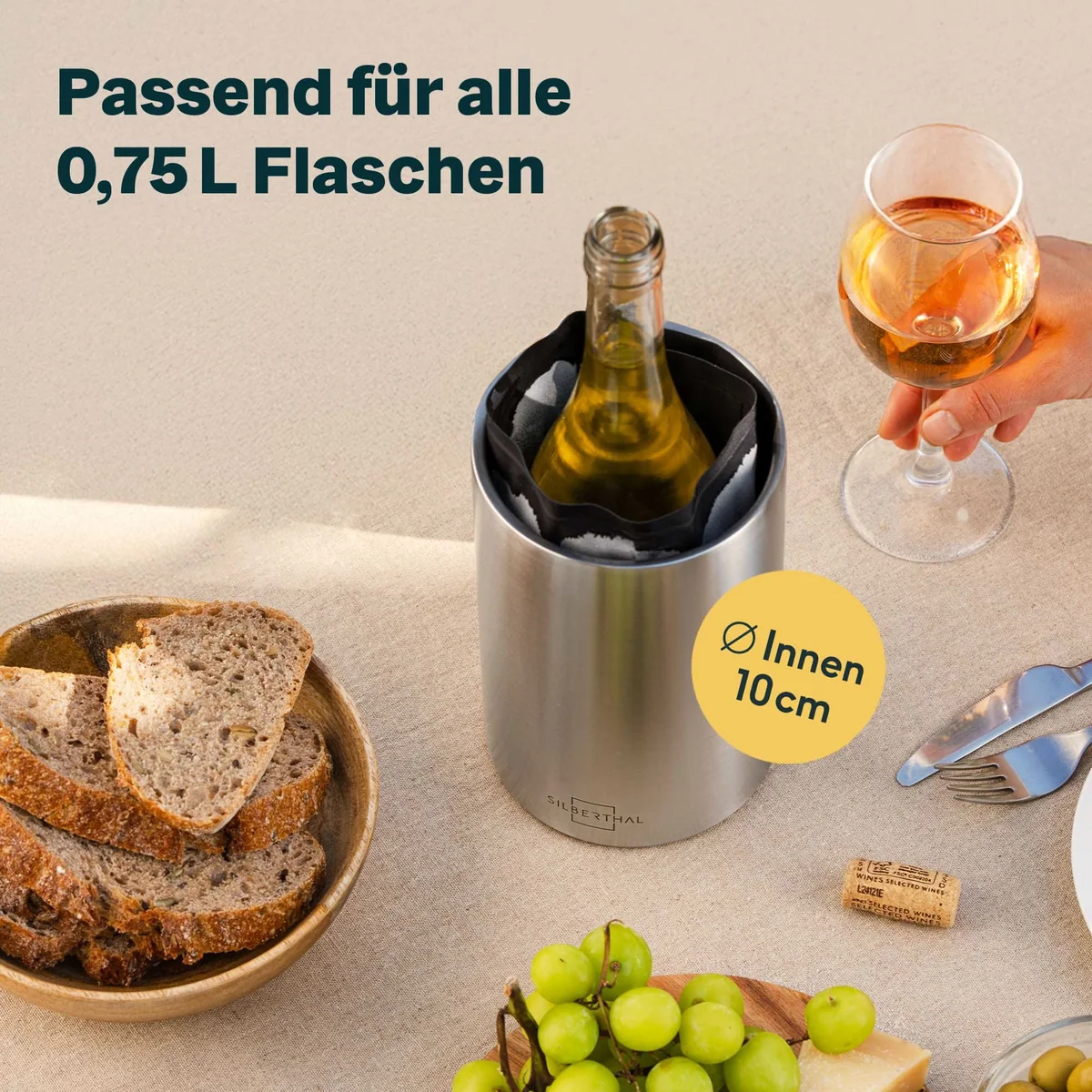 Weinkühler, Edelstahl, Flaschenkühler, isolierend, 0,75-Liter-Flaschen