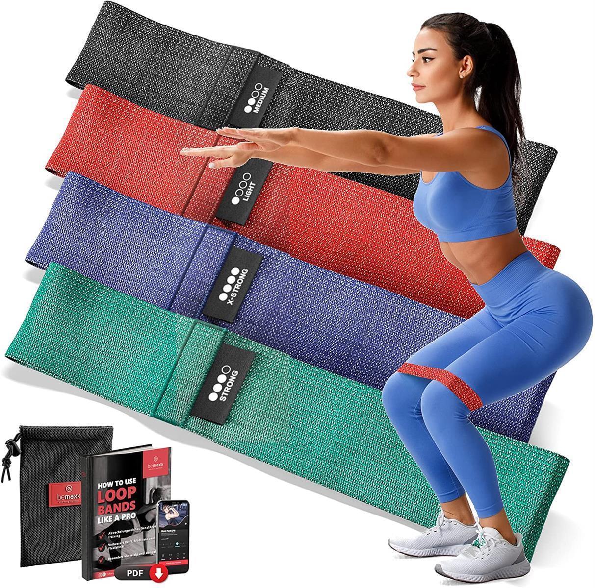 BeMaxx Fitnessband 4er Set Stoff Loop Resistance Widerstandsbänder