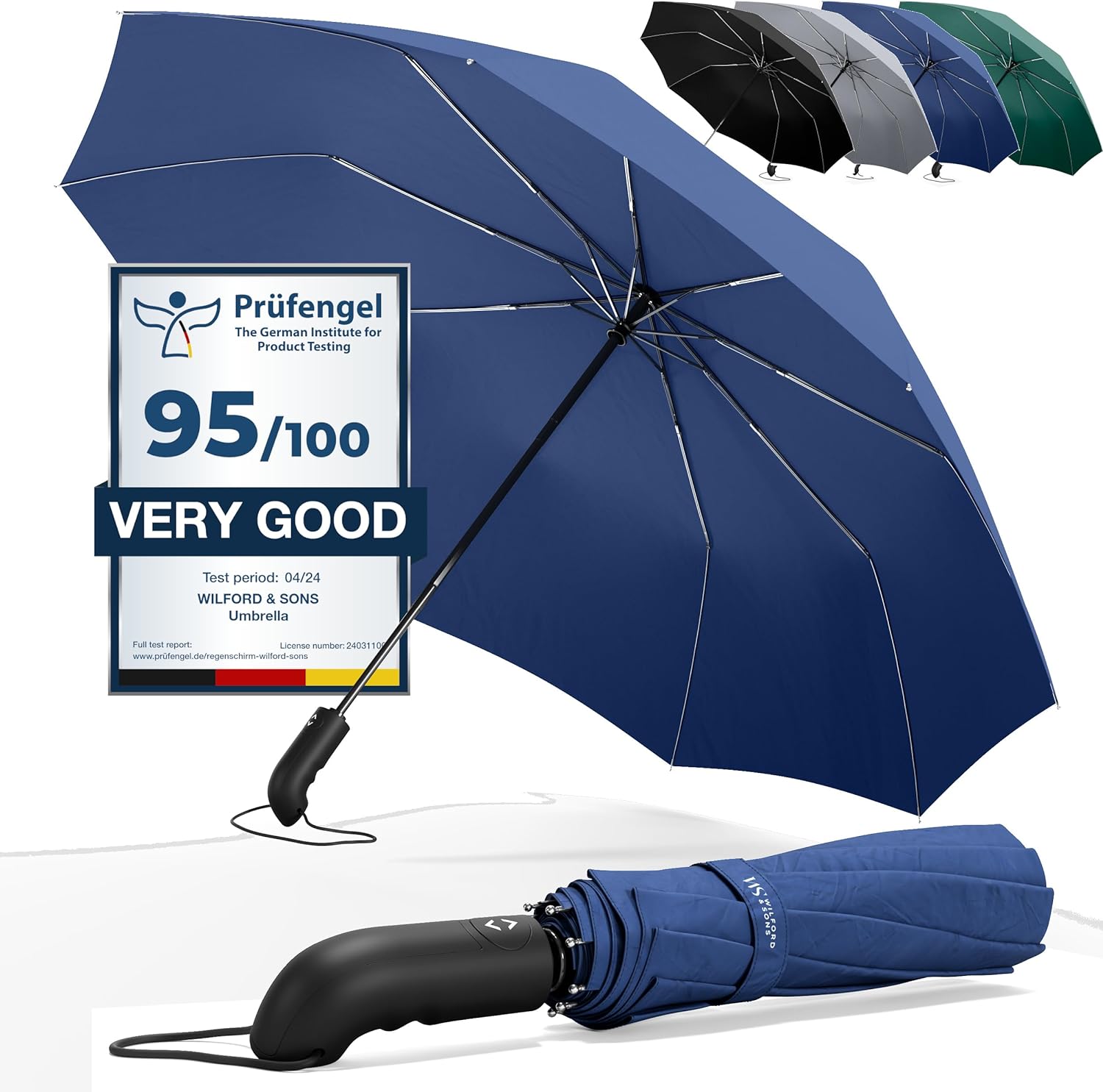 Wilford & Sons Regenschirm Taschenschirm Sturmfest blau