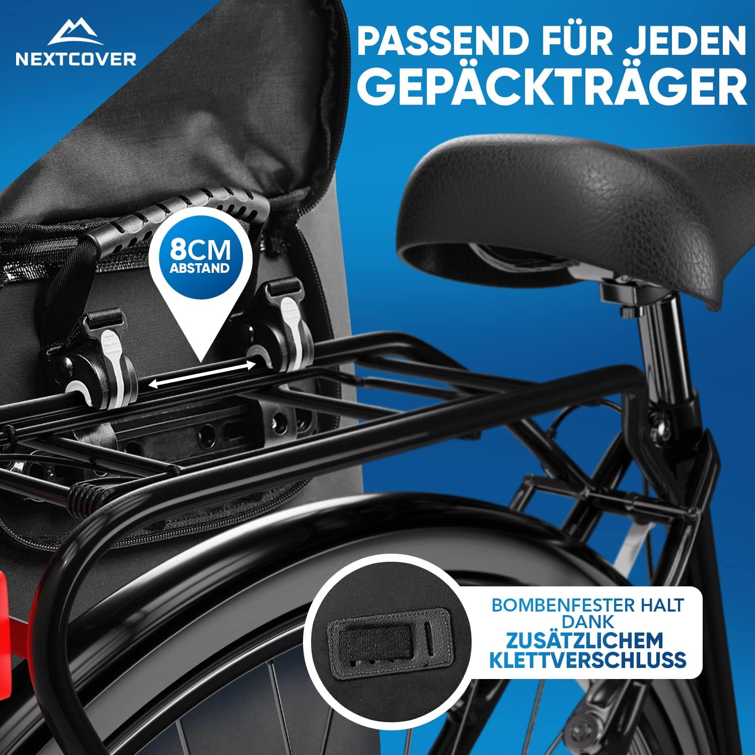 NEXTCOVER 3in1 Fahrradtasche für Gepäckträger schwarz Gepäckträgertasche Umhängetasche Rucksack