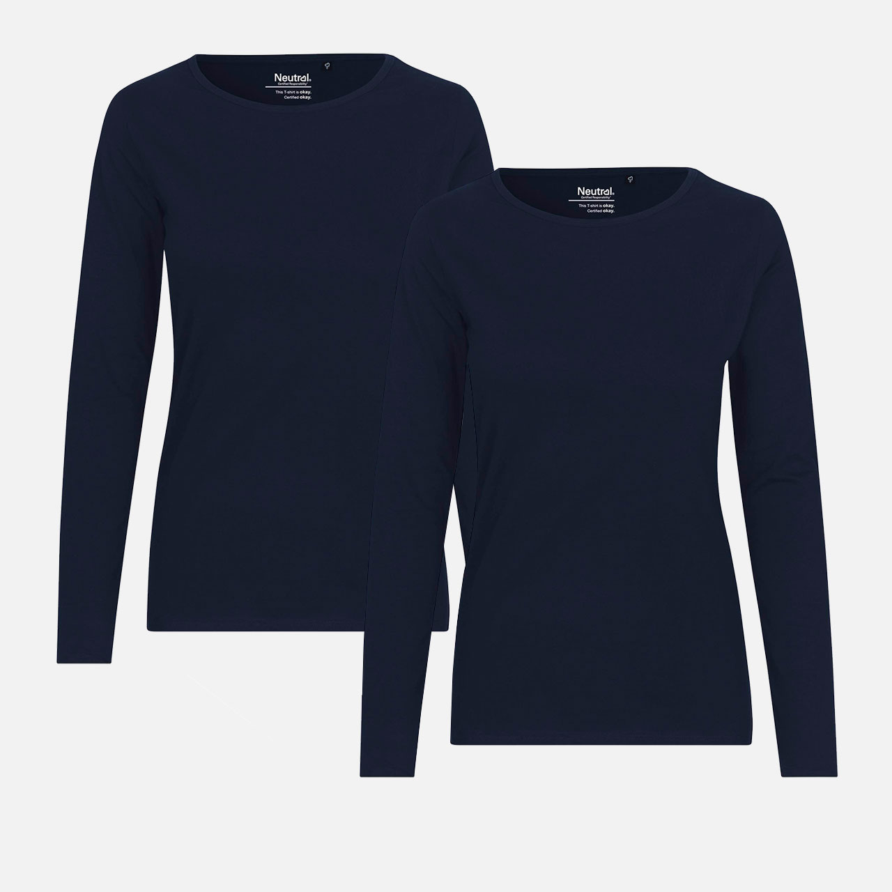 Langarmshirt, Rundhalsausschnitt, Dunkelblau, Unifarben, 2er-Pack