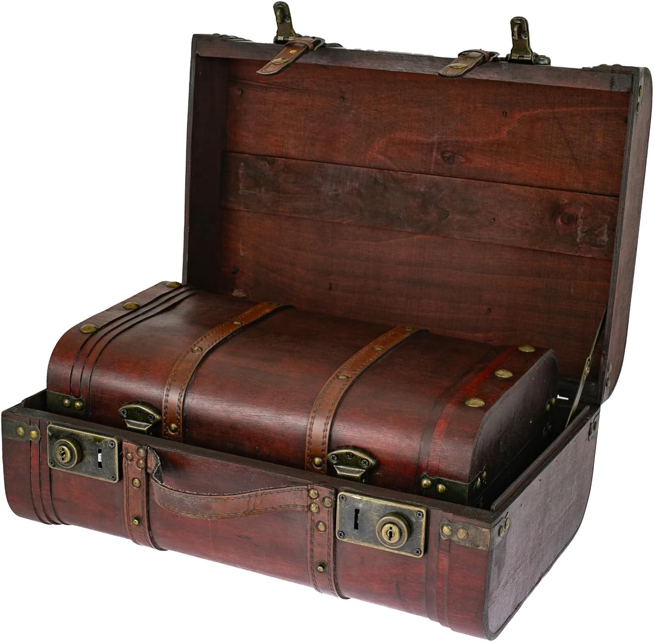 HMF 2er Set Schatztruhe Peru Vintage Koffer Schatzkiste Holztruhe