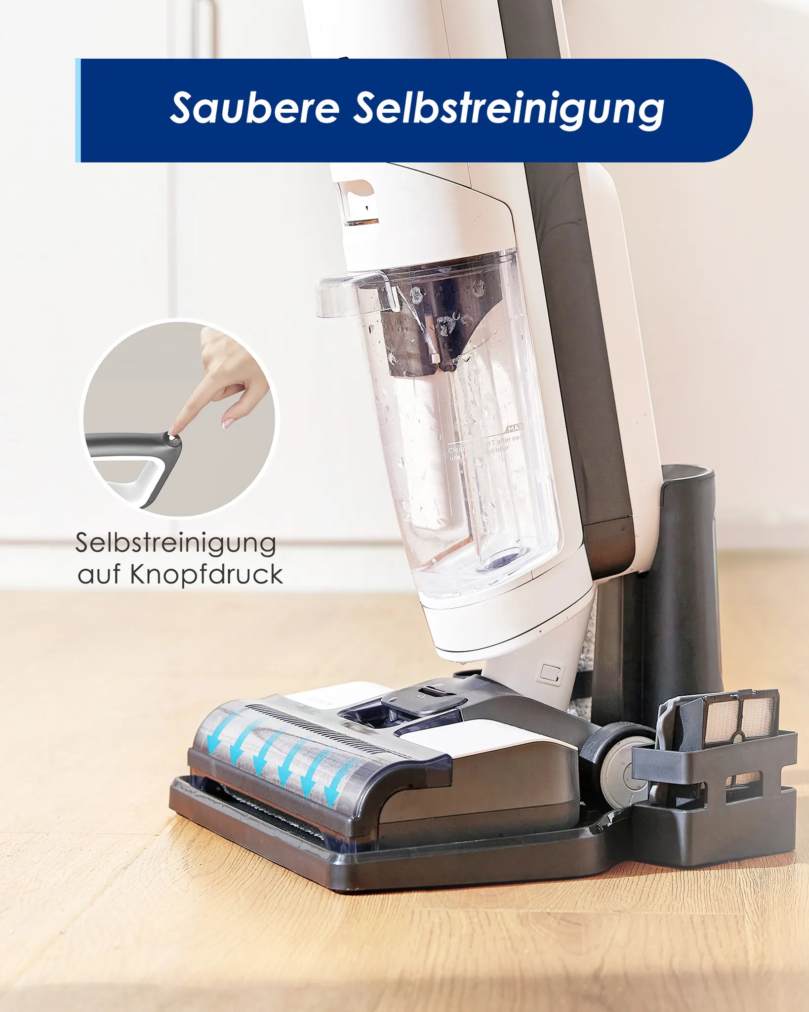 Tineco iFloor 3 Breeze Plus kabelloser Nass-Trockensauger, tragbar und leicht, leiser Betrieb, geeignet für Hartböden mit Ersatzbürste Selbstreinigung schnelles Trocken streifenfrei