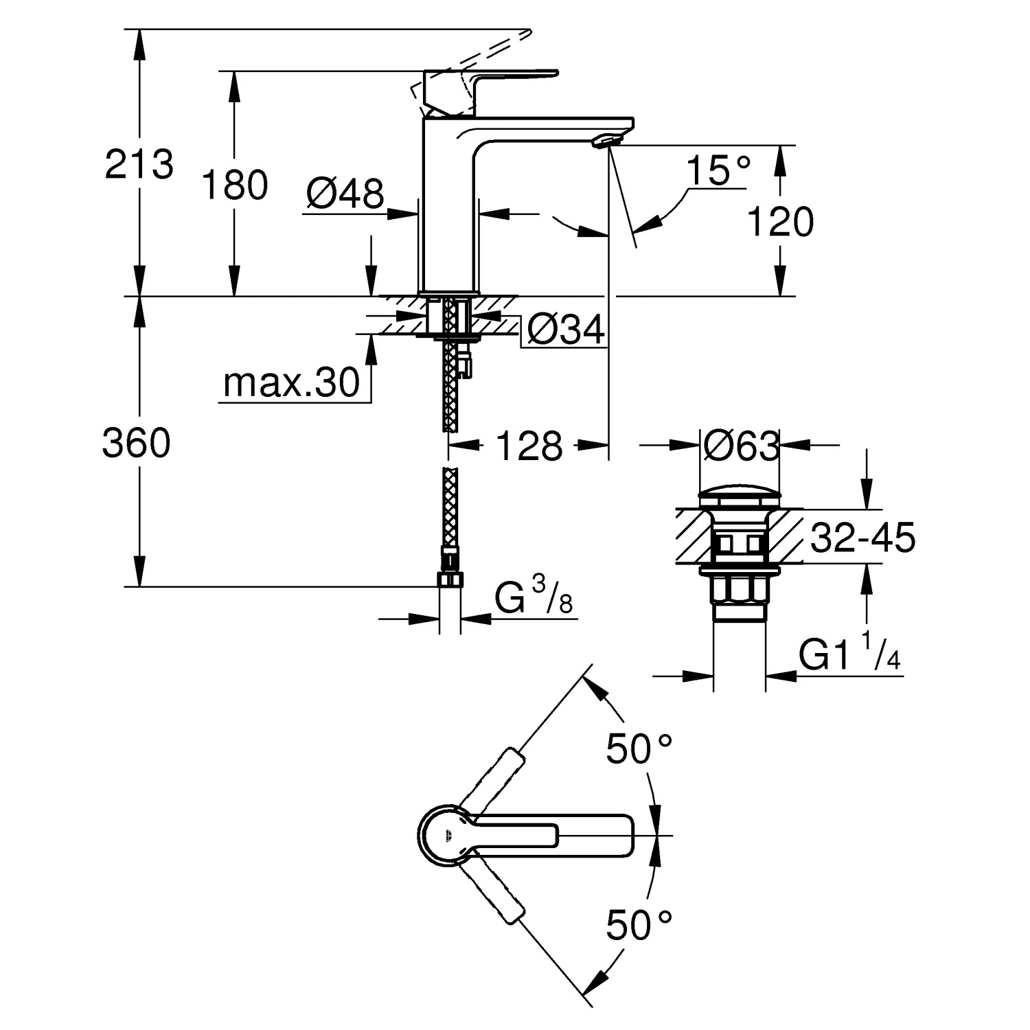 Grohe Waschbeckenarmatur Lineare S Size Chrom
