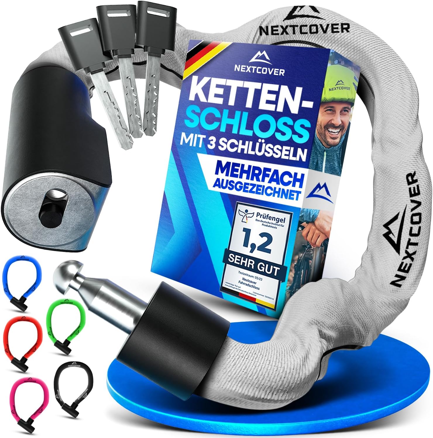 NEXTCOVER Fahrradschloss LockOne mit Schlüssel SAFESECURE Fahrradschloss hohe Sicherheit robustes & langlebiges Kettenschloss Fahrrad Bike Lock Fahrrad Schloss 3 Schlüssel