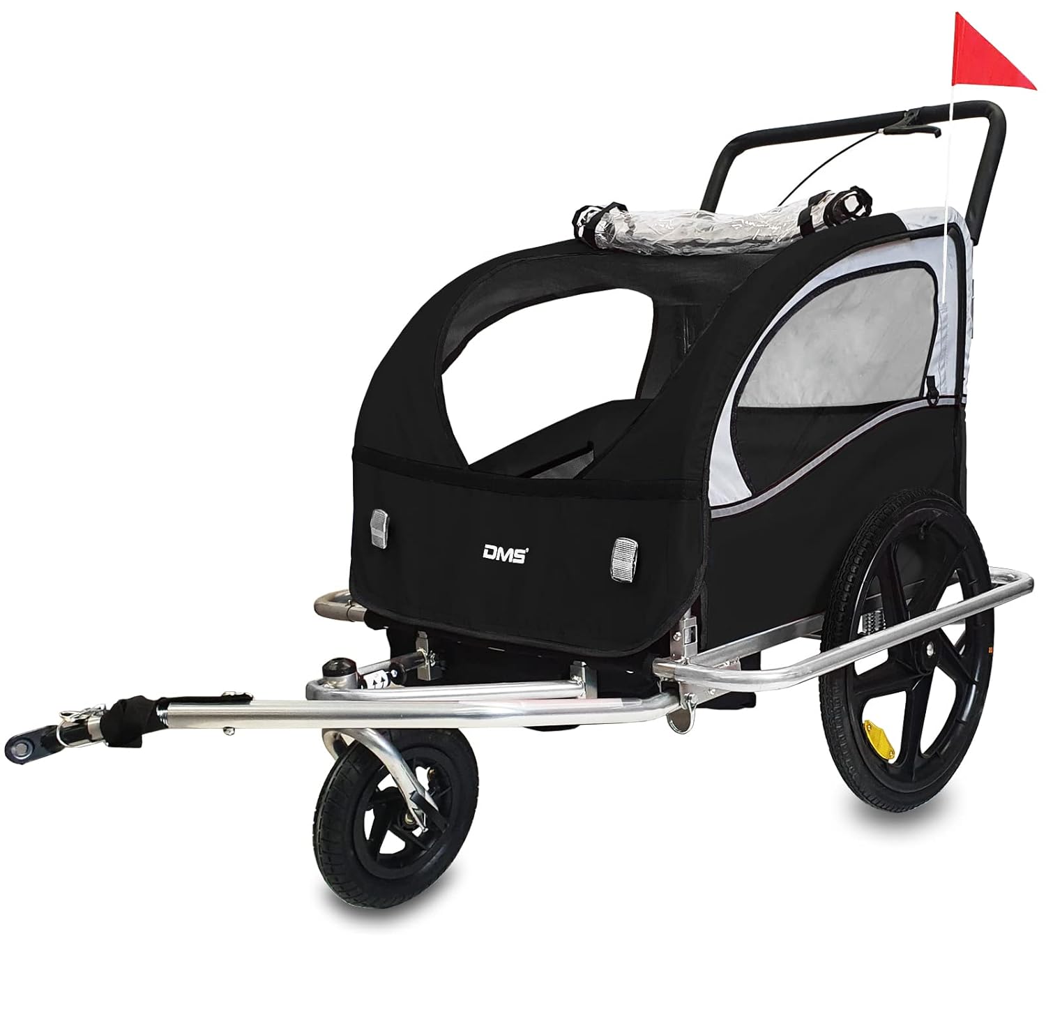 DMS Fahrradanhänger 2 in 1 Kinderanhänger Fahrrad Anhänger Jogger Radanhänger Kinderwagen Kinderfahrradanhänger für 2 Kinder 5-Punkt Sicherheitsgurt Radschutz