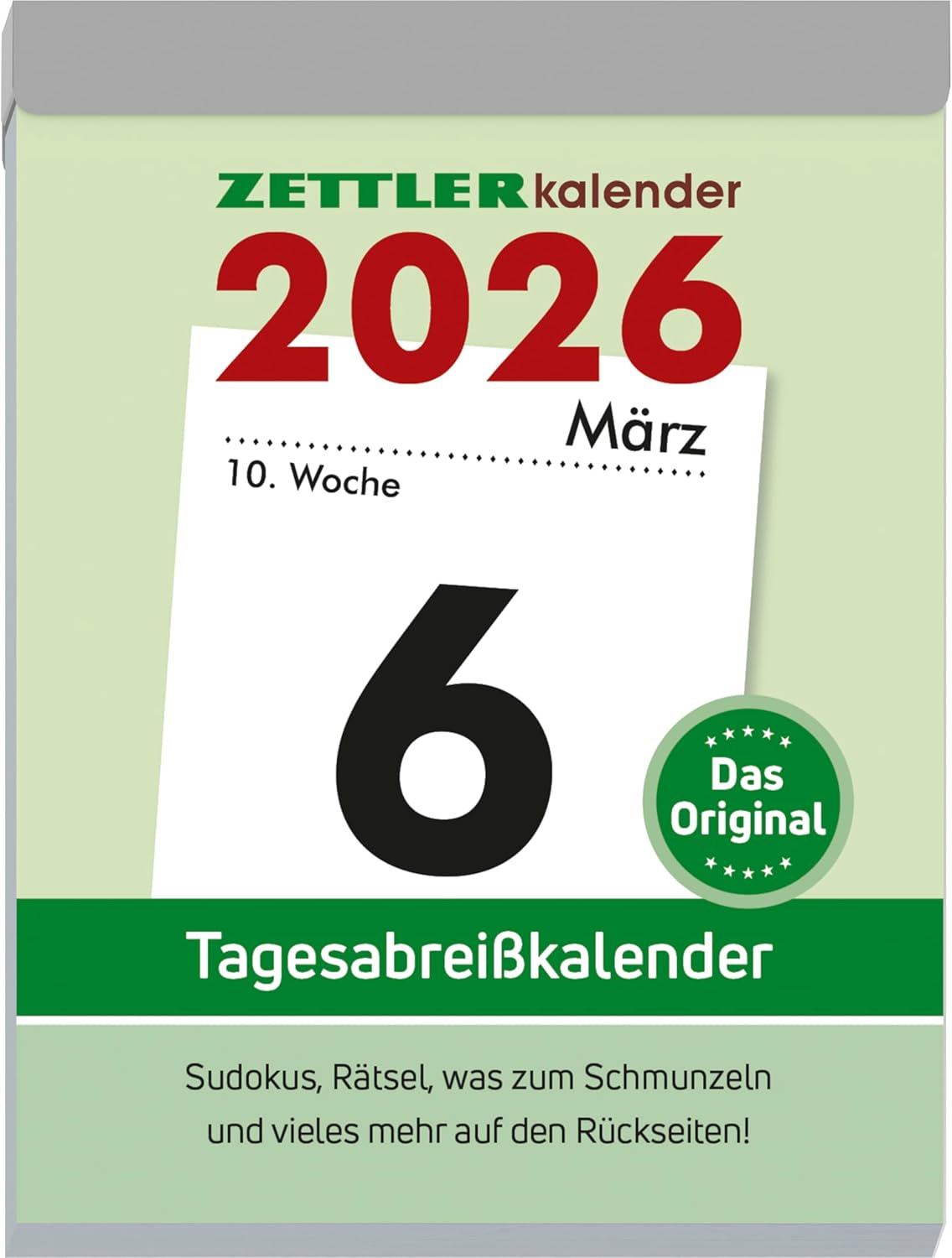 Zettler Tagesabreißkalender XL 2026 ? Abreißkalender 8 × 11 cm, 1 Tag pro Seite mit Sudoku, Rezepten, Rätseln & Tipps auf den Rückseiten, FSC-zertifiziert